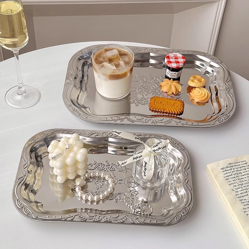 Home Cooking Recipes - Vassoio decorativo vintage in acciaio inossidabile